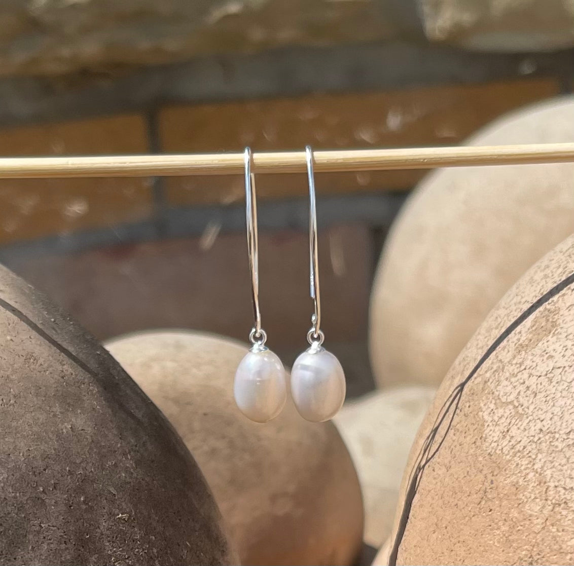 Cultured Freshwater Pearl Drop Earrings in .925 Sterling Silver White Media 3 of 4