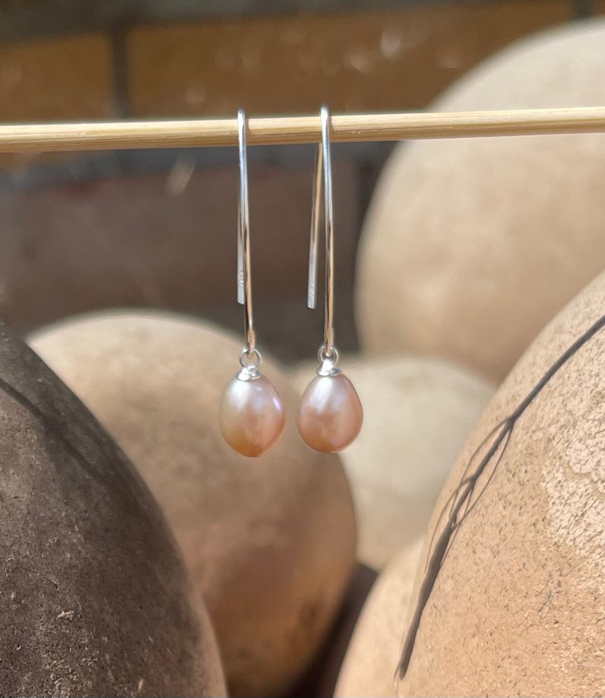 Cultured Freshwater Pearl Drop Earrings in .925 Sterling Silver Peach Media 2 of 4
