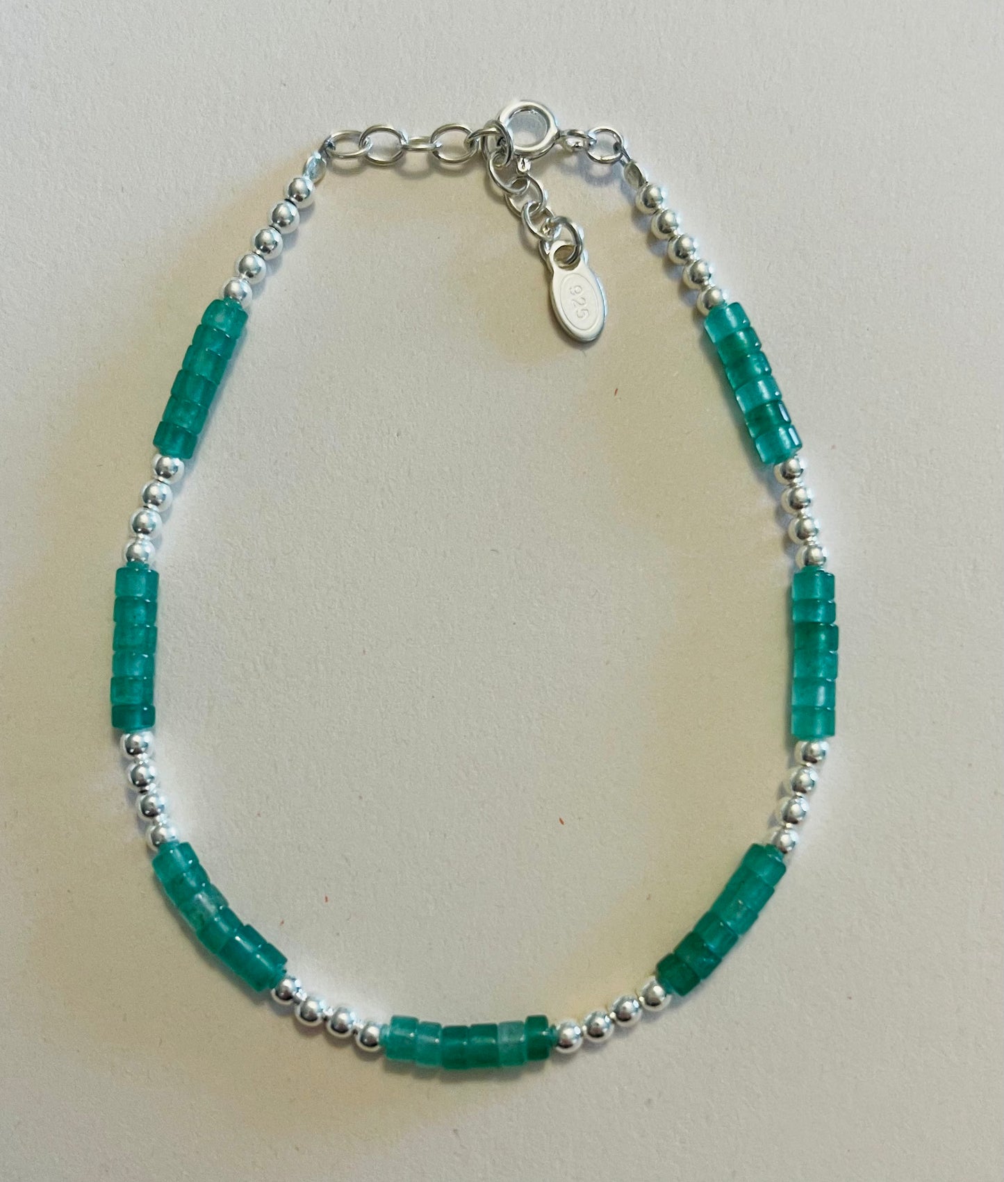 Heishi Green Aventurine Gemstone and Sterling Silver Beads Bracelet Media 3 of 10
