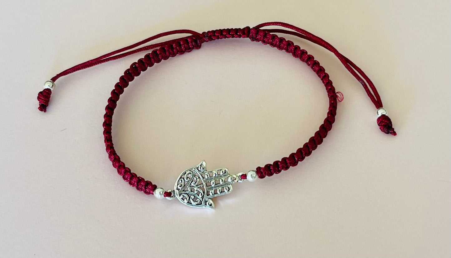 Hamsa Adjustable Bracelet Burandy Red Media 5 of 8