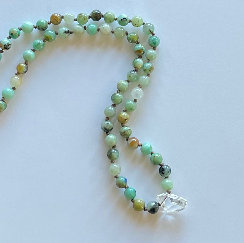 Azurite Beaded Necklace with Herkimer Diamond Quartz 2