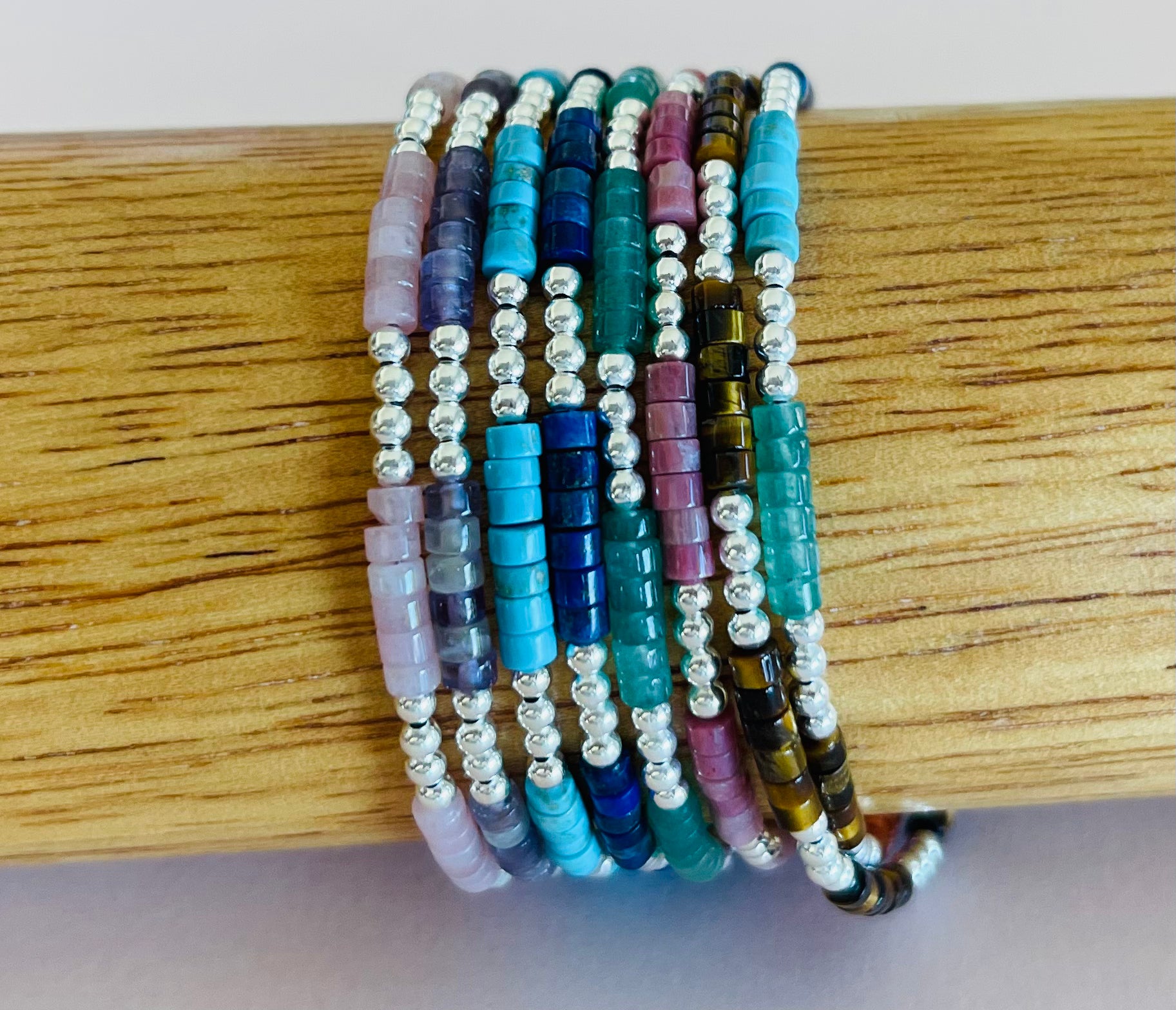 Heishi Gemstones with Sterling Silver Beads Bracelet Various Gemstones Media 2 of 10