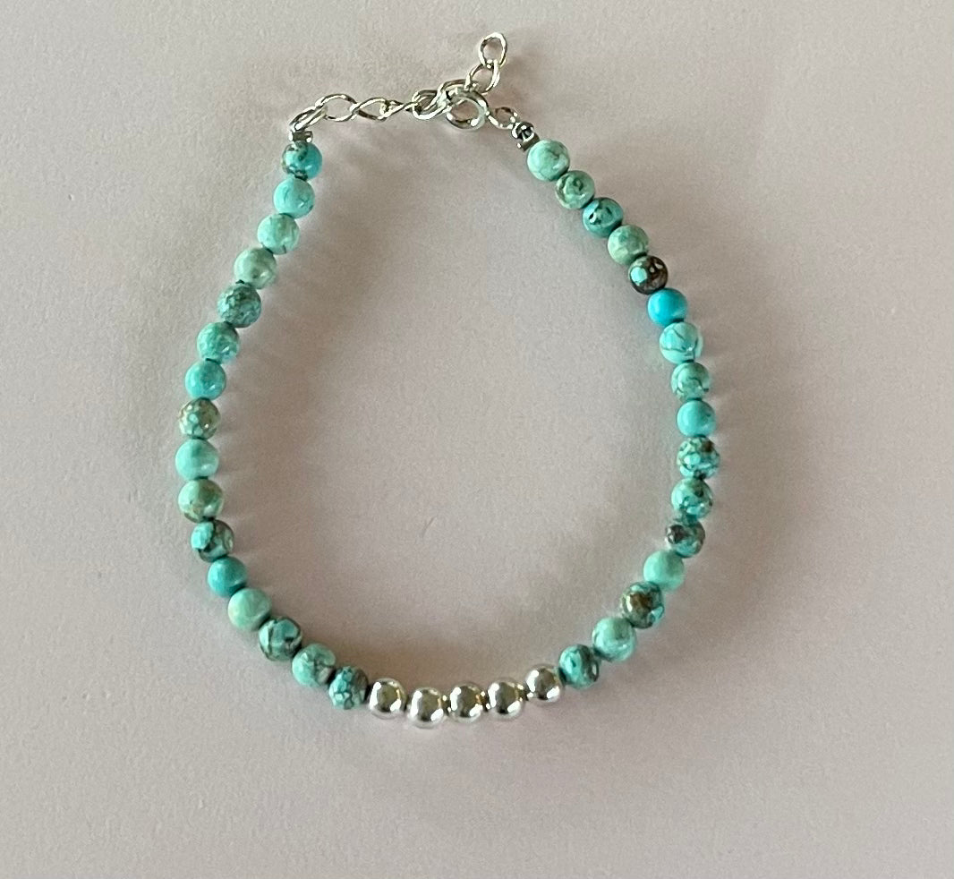 Gemstone Bracelets with Light Green Turquoise Sterling Silver Beads Media 7 of 7