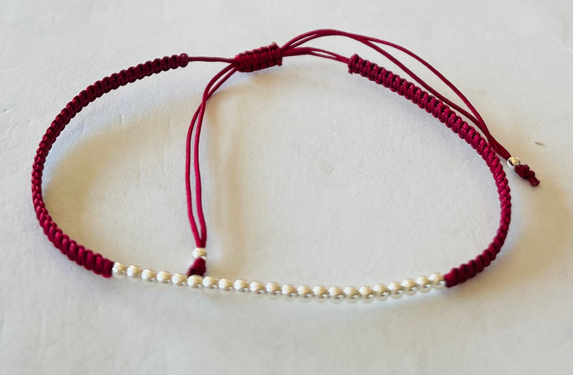 Sterling Silver Ball Beads on Braided Red Cording Bracelet Media 6 of 12