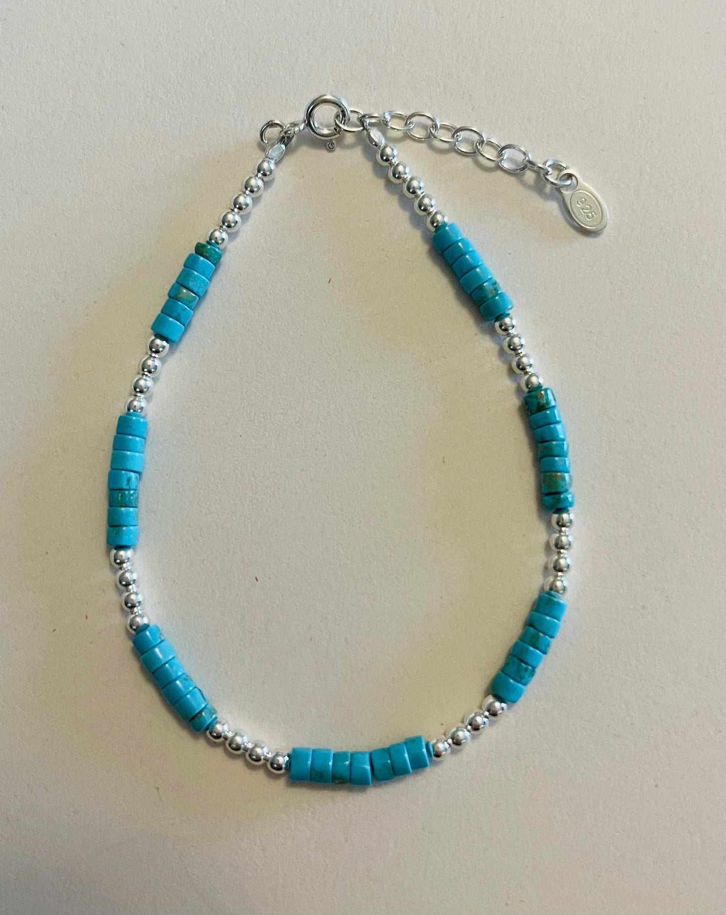 Heishi Gemstones withi Sky Blue Turquoise Recon with Sterling Silver Beads Bracelet Media 10 of 10