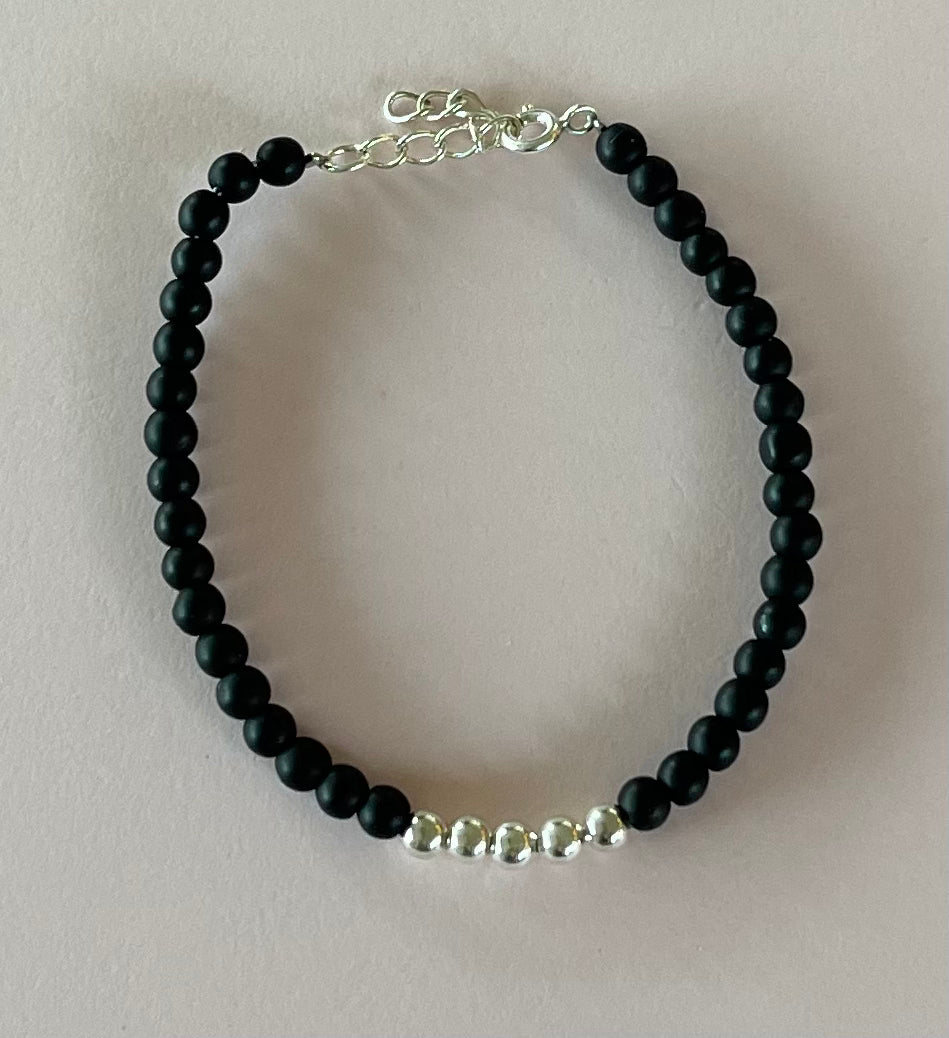 Gemstone Bracelets with  Onyx and Sterling Silver Beads Media 5 of 7