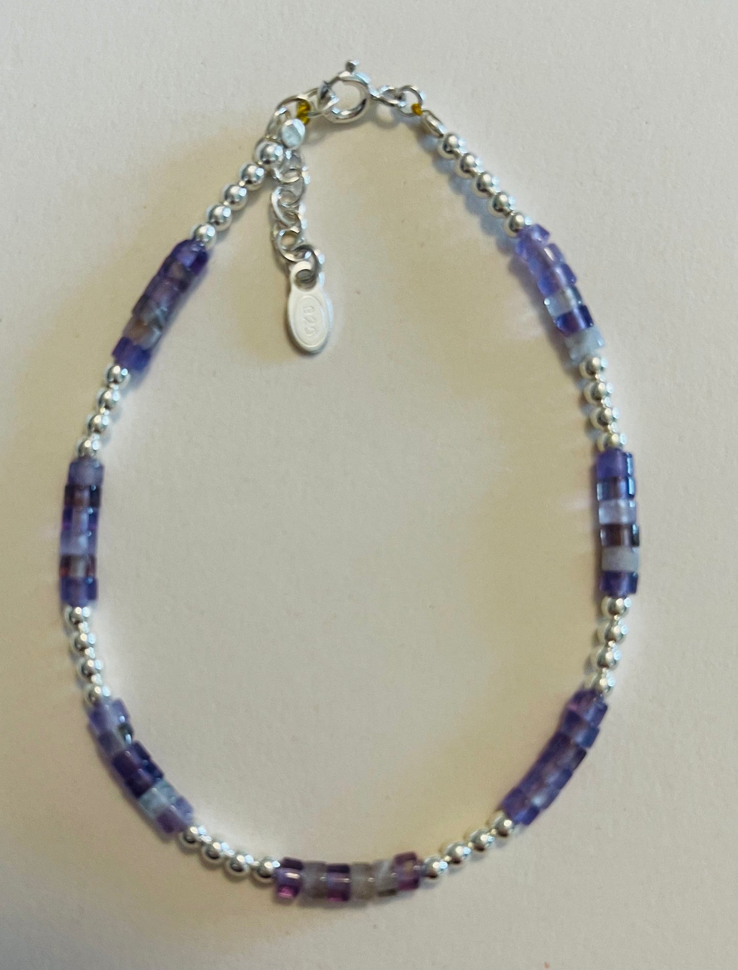 Heishi Amethyst Gemstones with Sterling  Silver Beads Bracelet Media 9 of 10