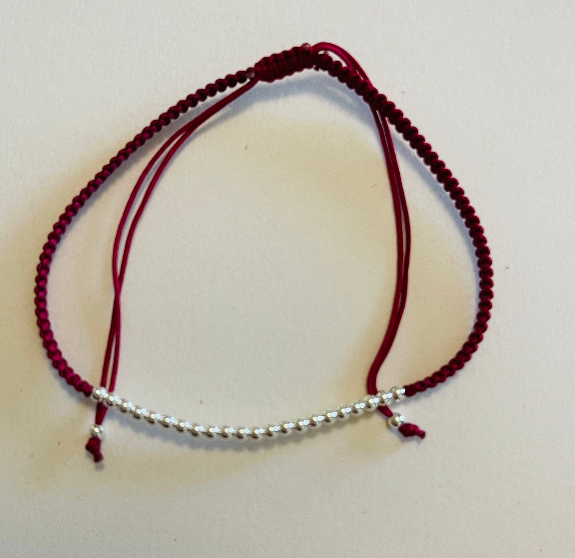 Sterling Silver Ball Beads on Braided Red Cording Bracelet Media 10 of 12