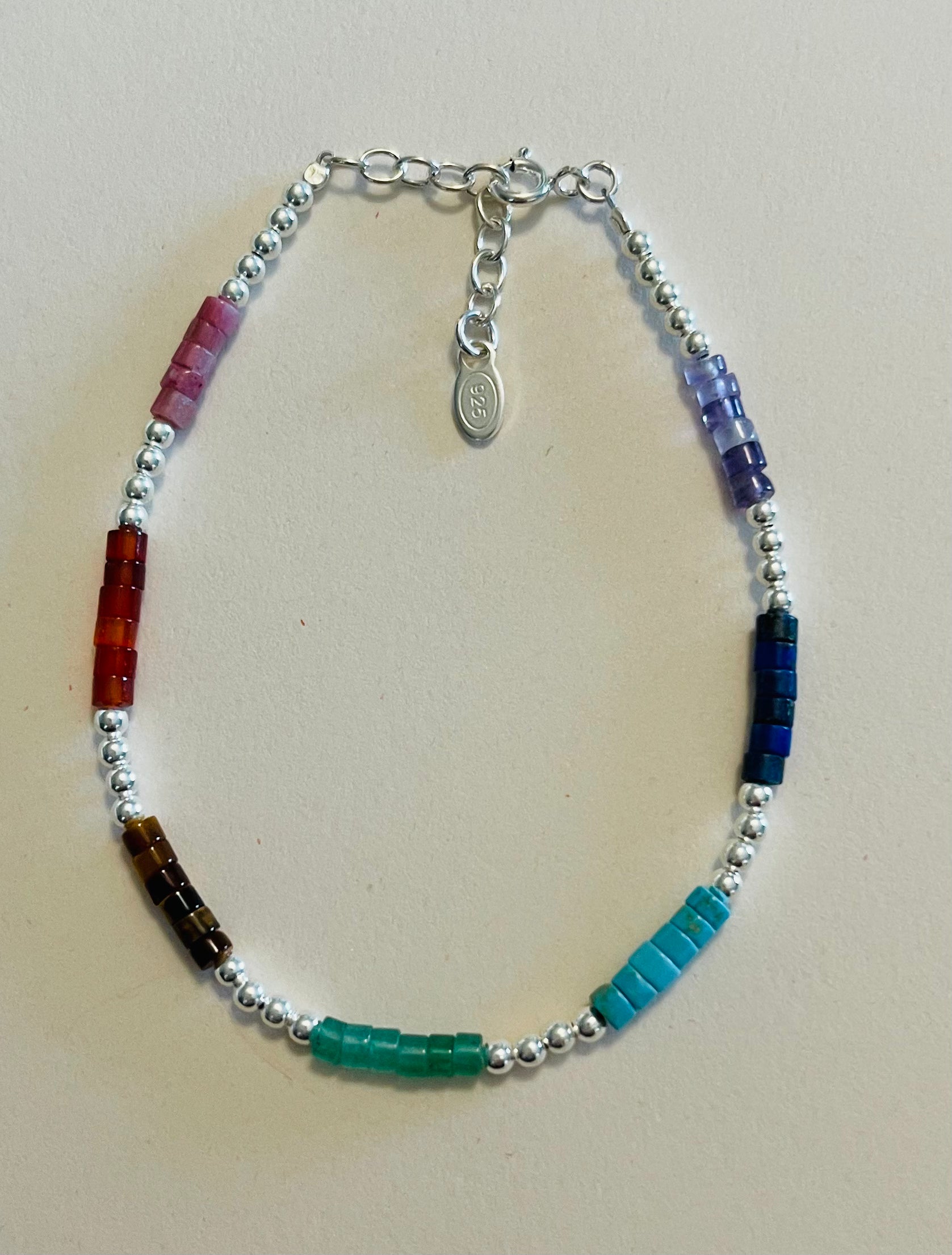 Heishi Multi Chakra Gemstones with Sterling  Sterling Silver Beads Bracelet Media 8 of 10