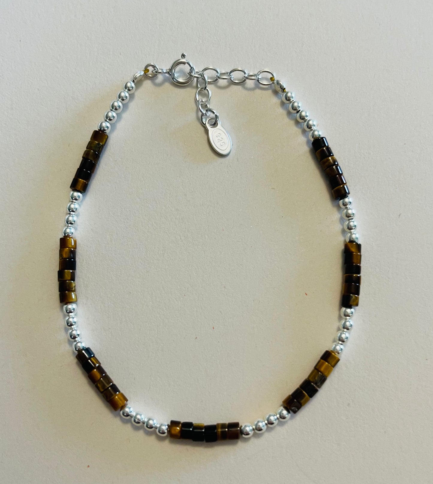 Heishi Tiger Eye Gemstones with Sterling Silver Beads Bracelet Media 4 of 10
