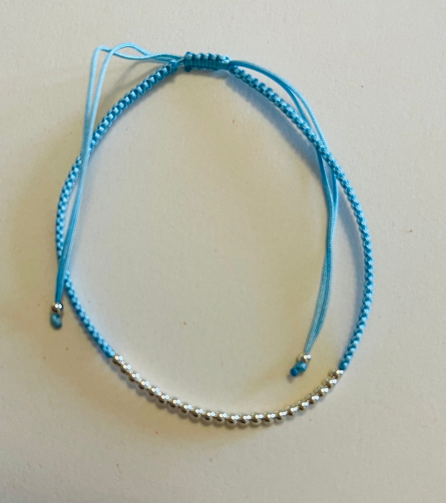 Sterling Silver Ball Beads on Braided SkyBlue Cording Bracelet Media 8 of 12