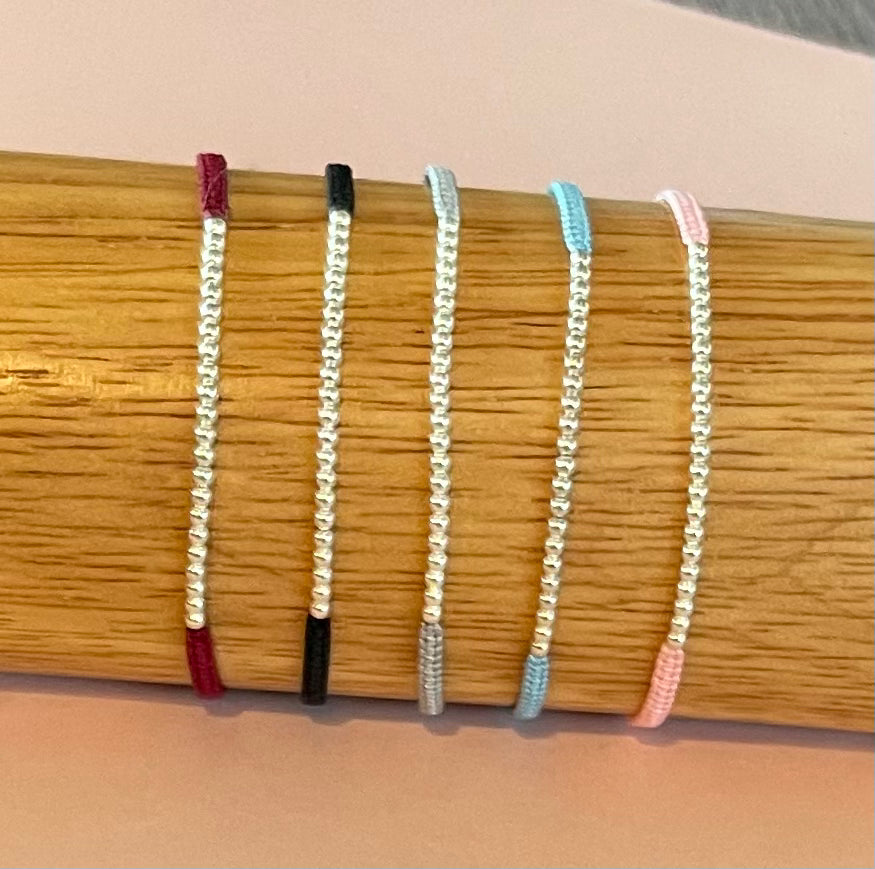 Sterling Silver Ball Beads on Braided Cording Bracelet Media 1 of 12